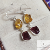 Raw Garnet Earring, Gemstone Birthstone Earring, Citrine Boho Earrings, 925 Sterling Silver Dainty Dangle Earring, Christmas Gift For Her